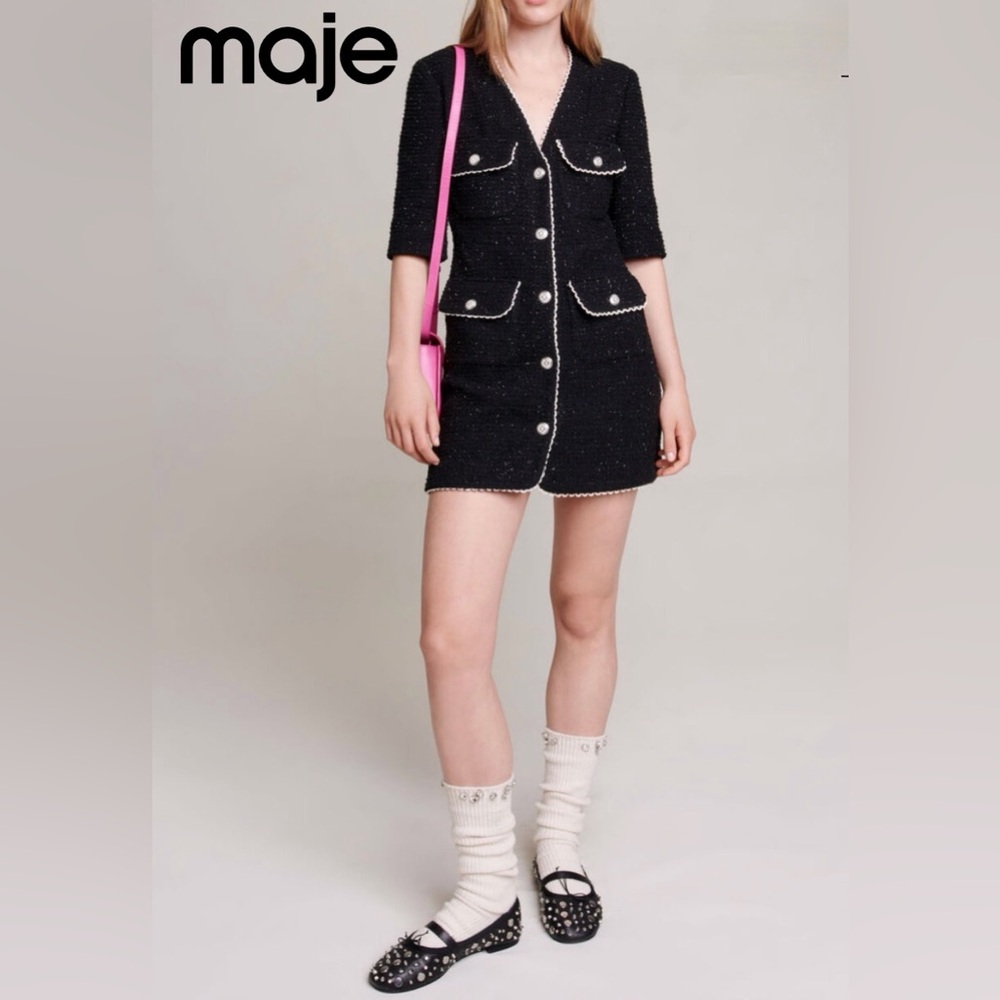 Maje Ritoseau Bouclé Tweed Dress Parisian‎ Chic Size 38 / US 6 Quiet Luxury